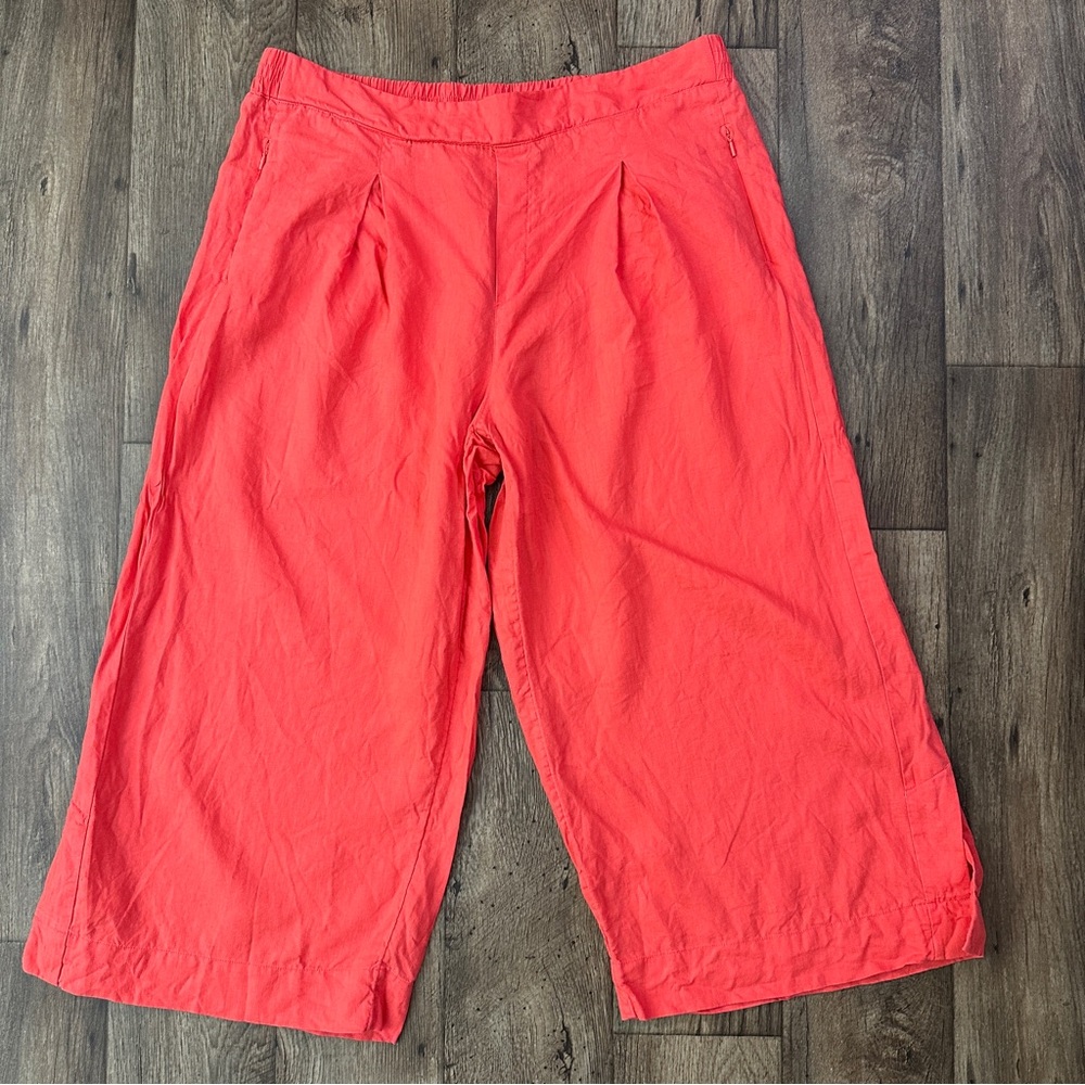 Athleta 100% Linen Wide Leg Crop Hippie Bohemian Pants Womens Size 18 Coral